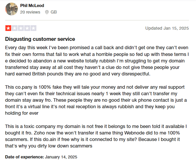 A Screenshot of a Customer Review About Using Zoho Social
