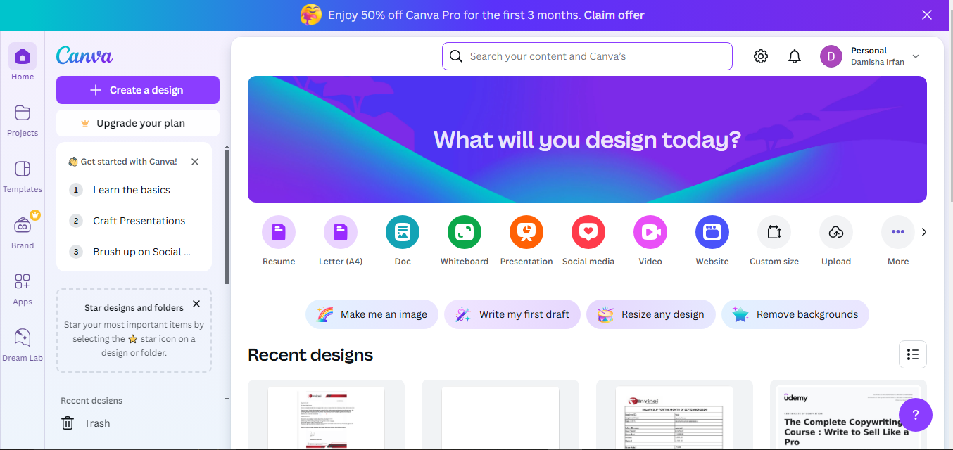 Canva's Dashboard