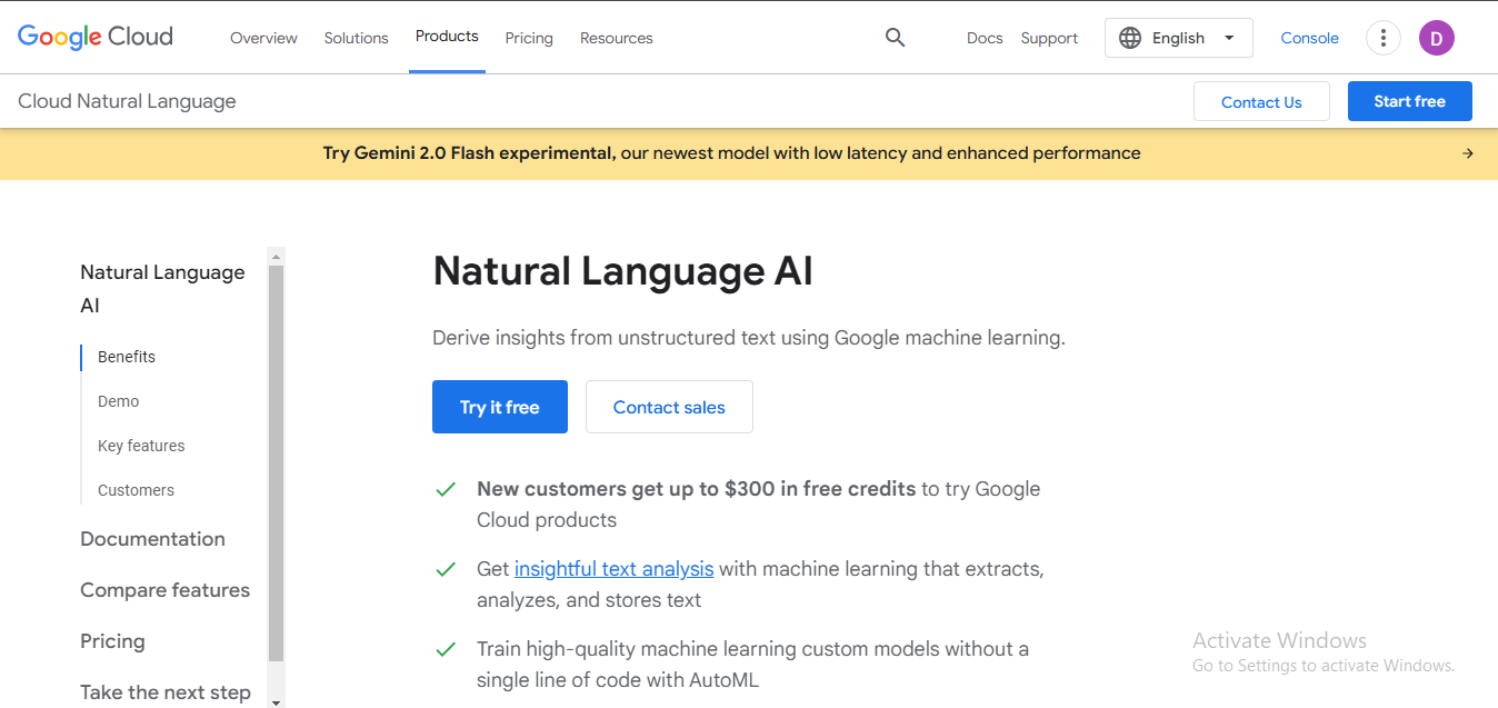 Google’s Natural Language API- Webpage