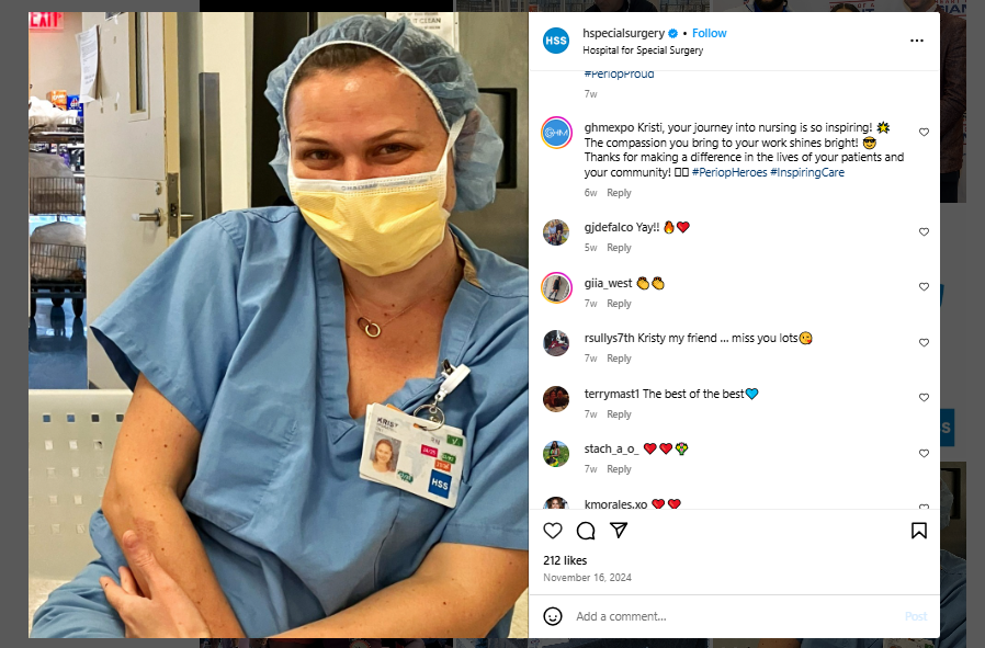 Hospital for Special Surgery (HSS) Showcasing Nurses in Appreciation Post