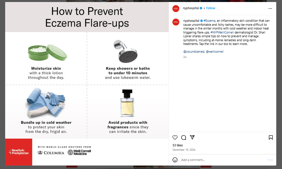 Informative Instagram Post from NewYork-Presbyterian Hospital to Raise Awareness