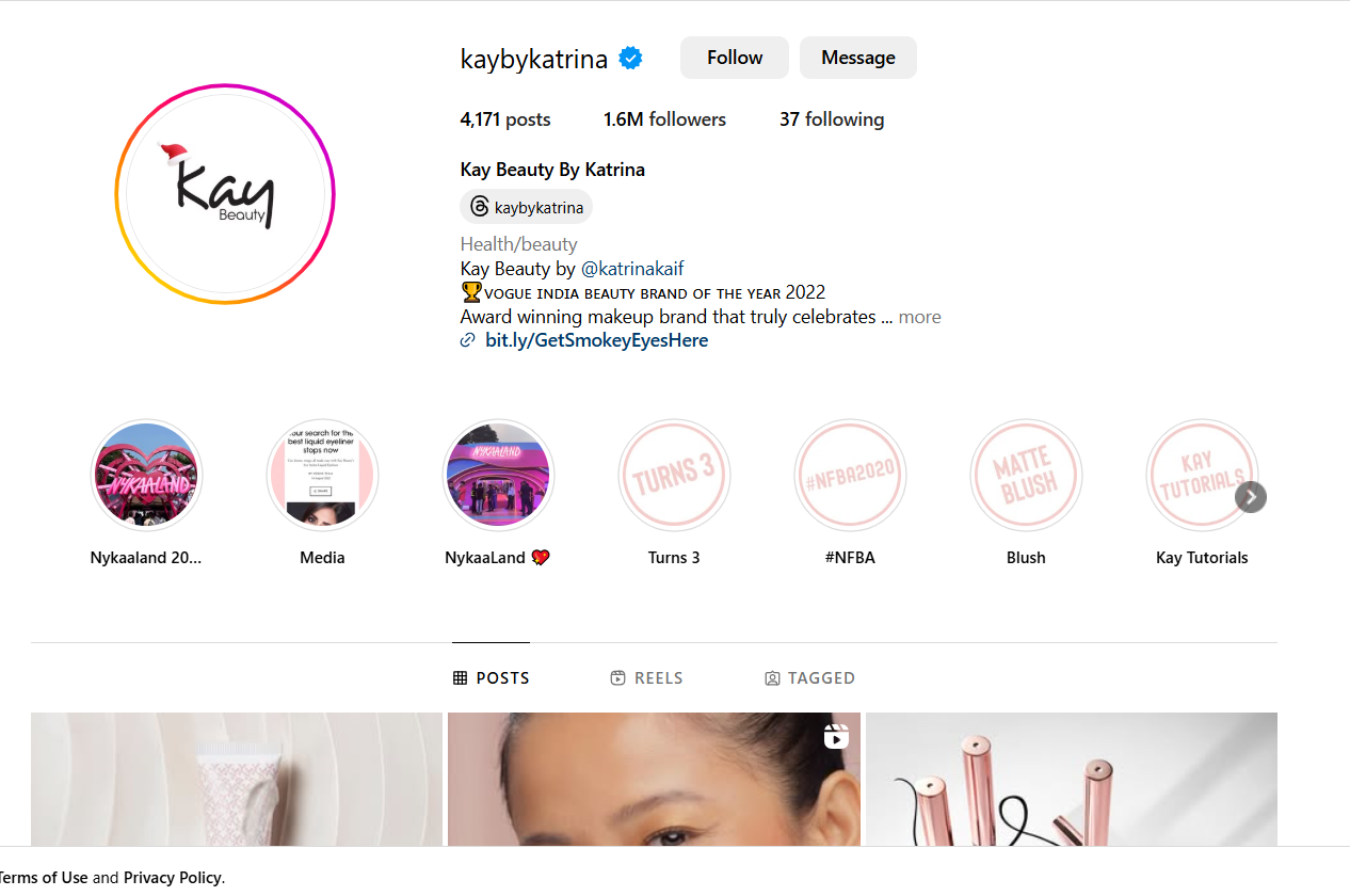 A Screenshot of Kay Beauty by Katrina’s Optimized Instagram Profile