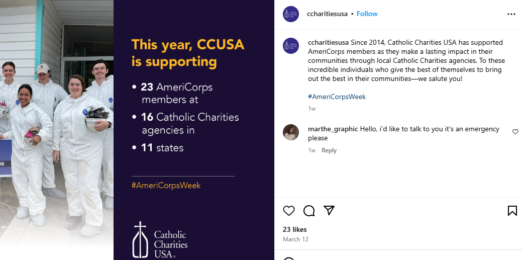 Announcement Post by @ccharitiesusa