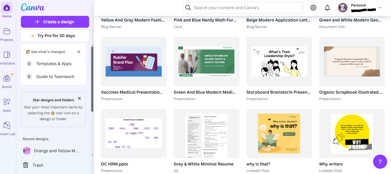 Canva’s Dashboard