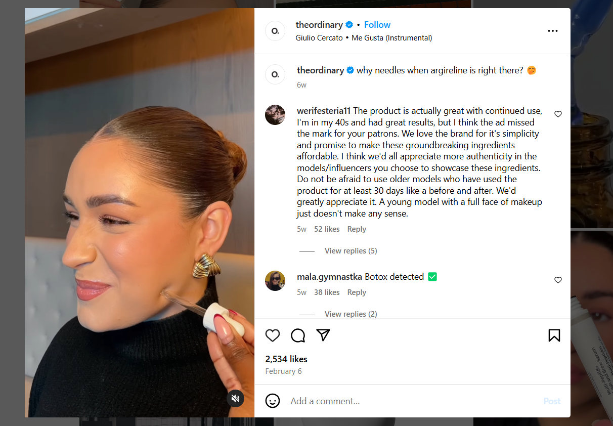 The Ordinary’s Instagram Post Comparing Their Product to an Injectable Skincare Alternative