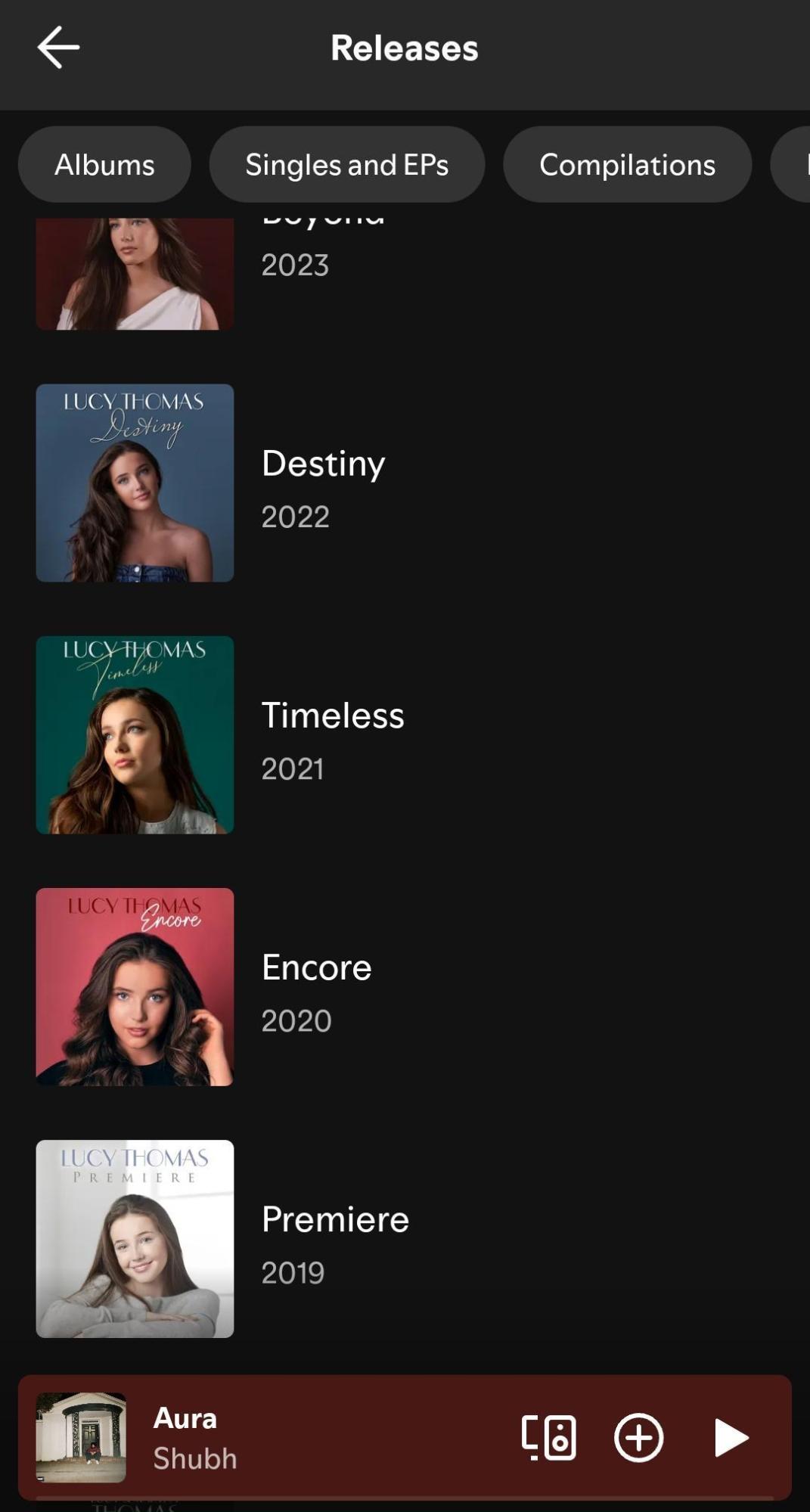 Example of Spotify’s List of Albums for an Artist