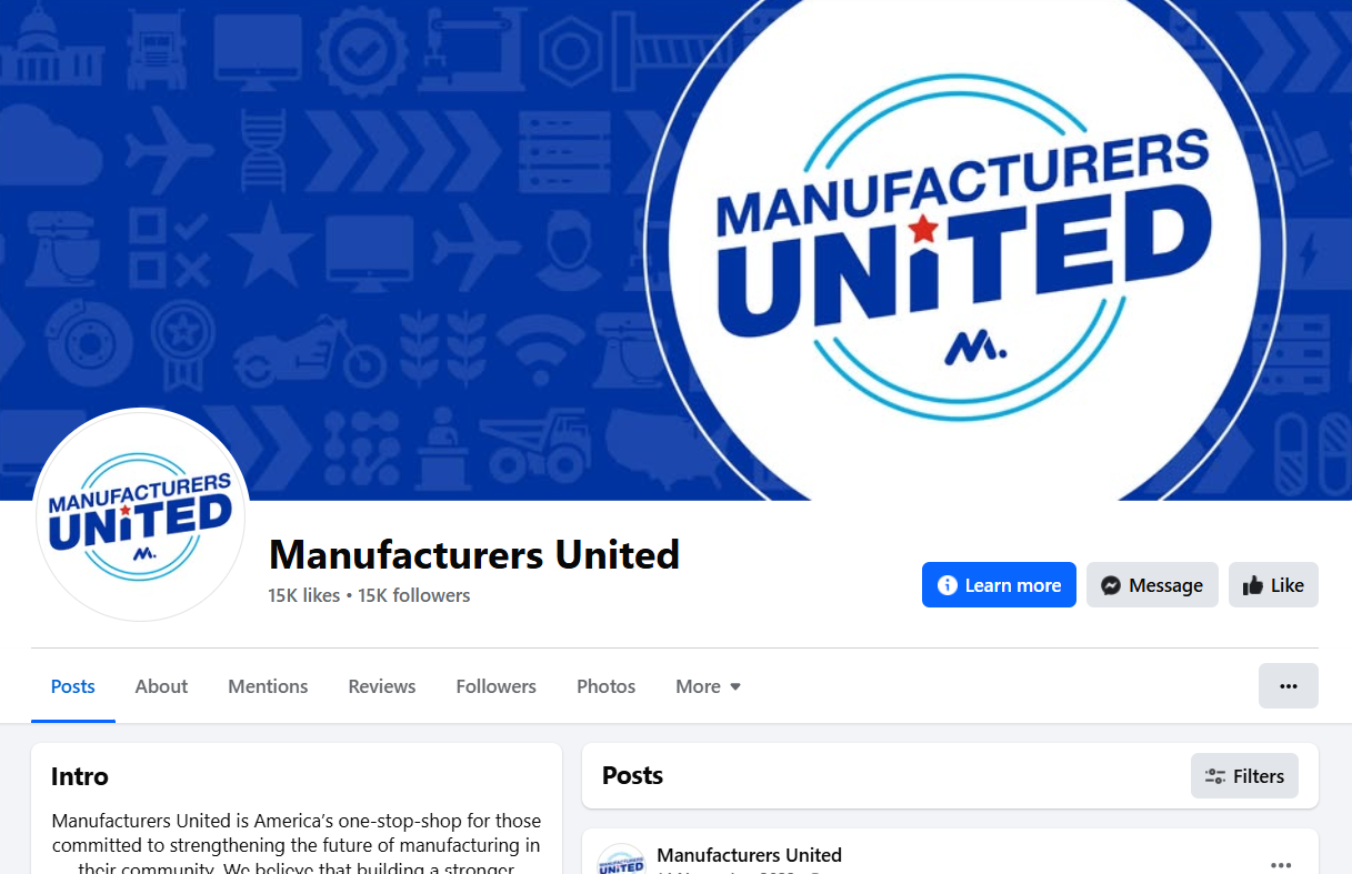 Facebook Profile for Manufacturers United