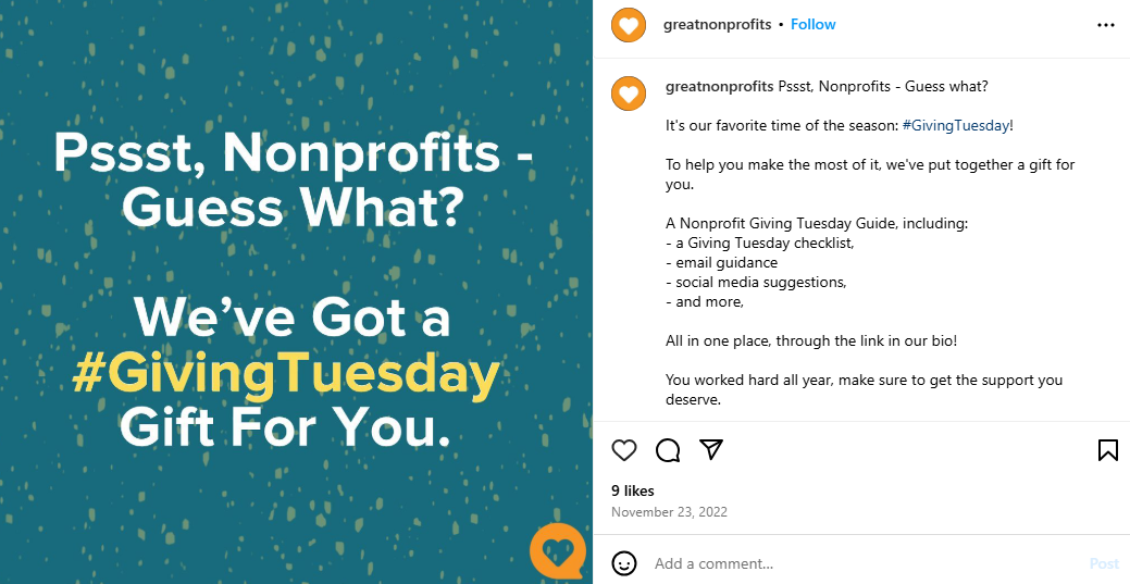 Instagram Post About a Gift by @greatnonprofits