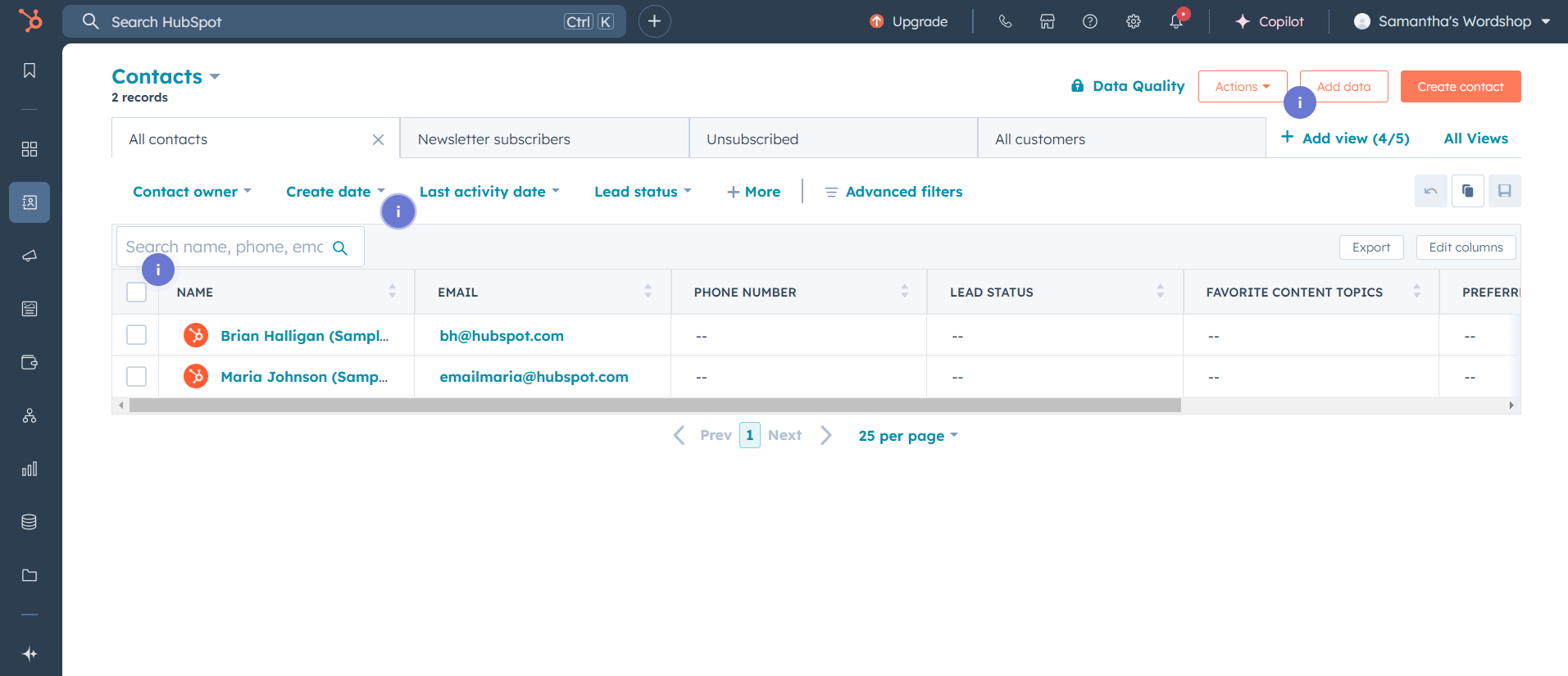 Hubspot’s Dashboard