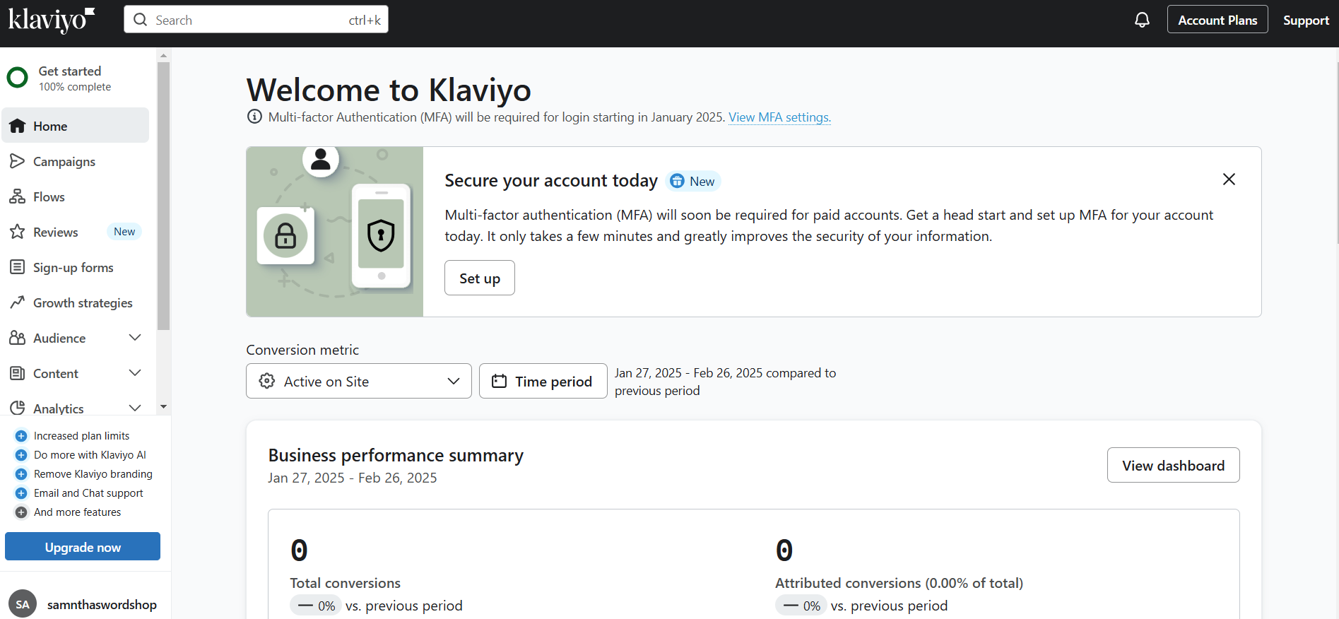 Klaviyo's Dashboard