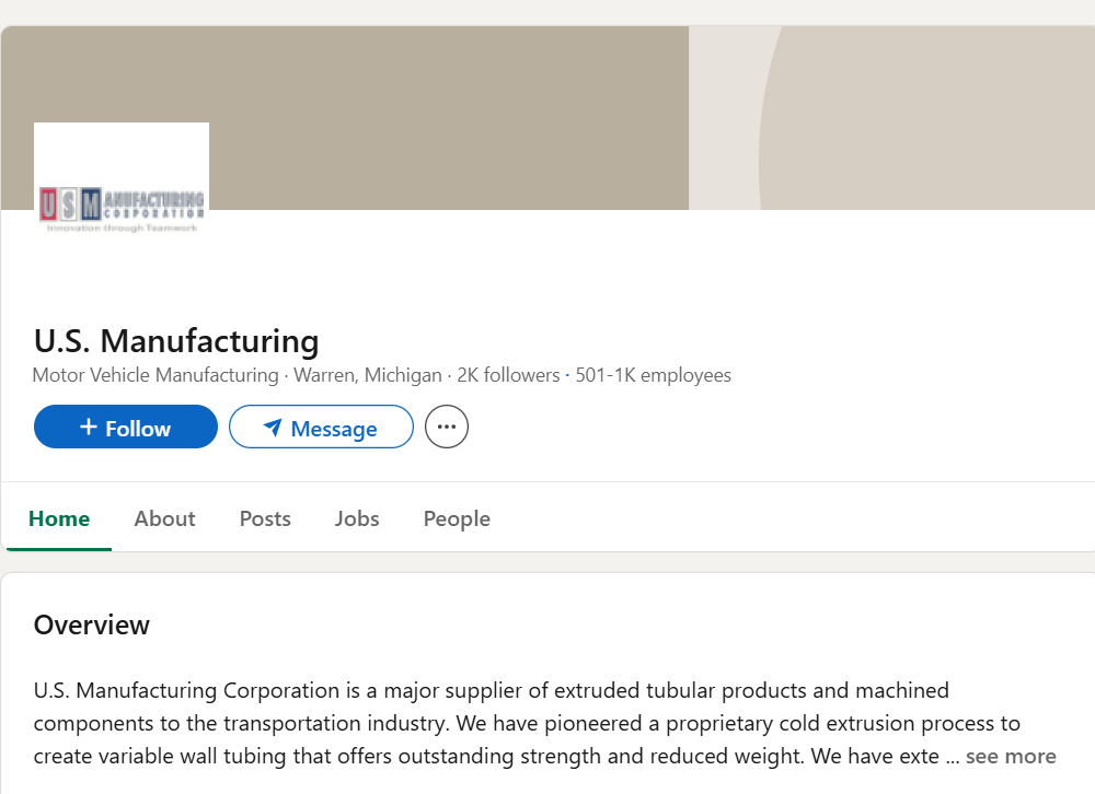 LinkedIn Profile of US Manufacturing