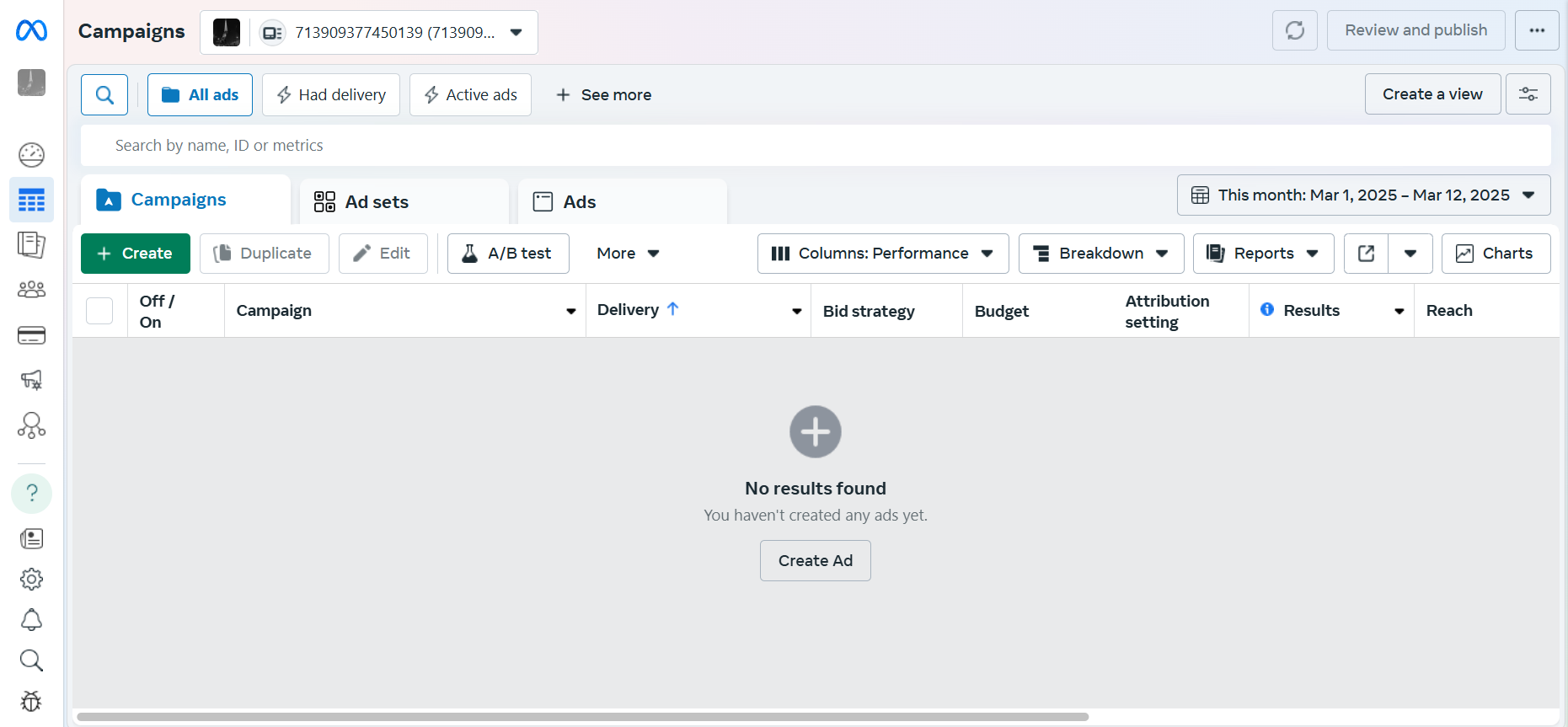 Meta Ads Manager’s Dashboard.