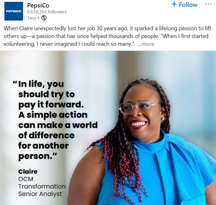 Employee Story on LinkedIn by Pepsico
