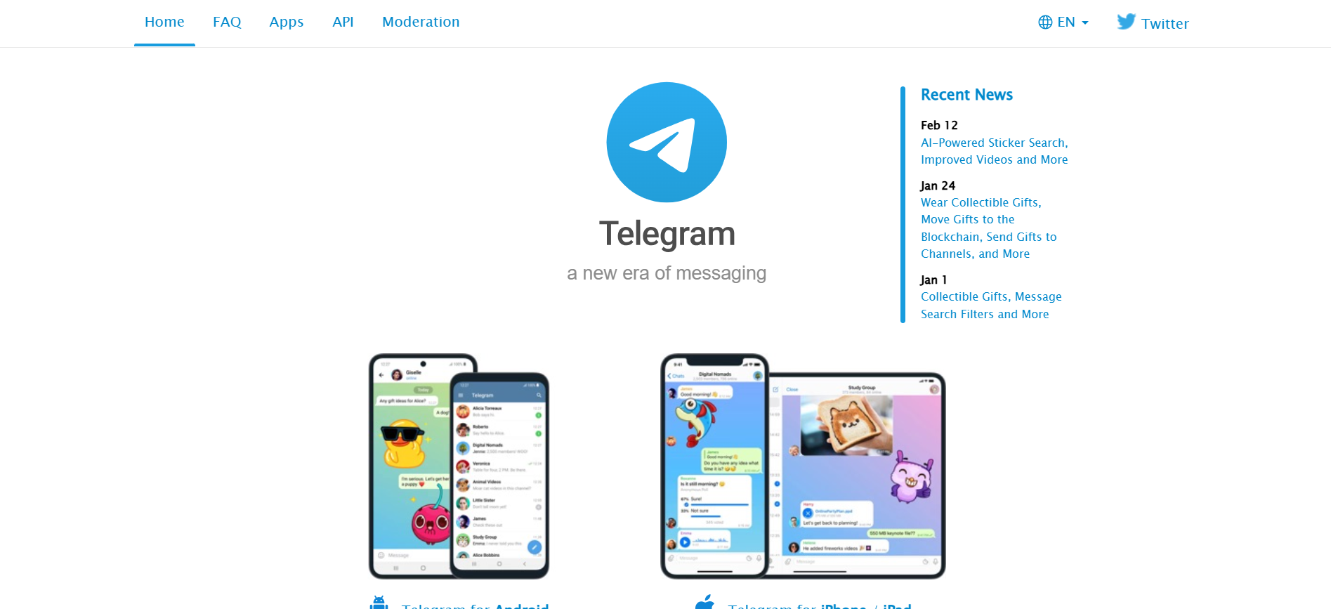 Telegram’s Home Page