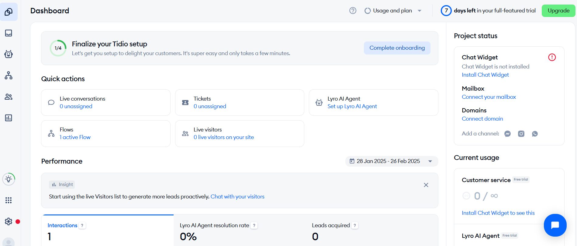 Tidio's Dashboard