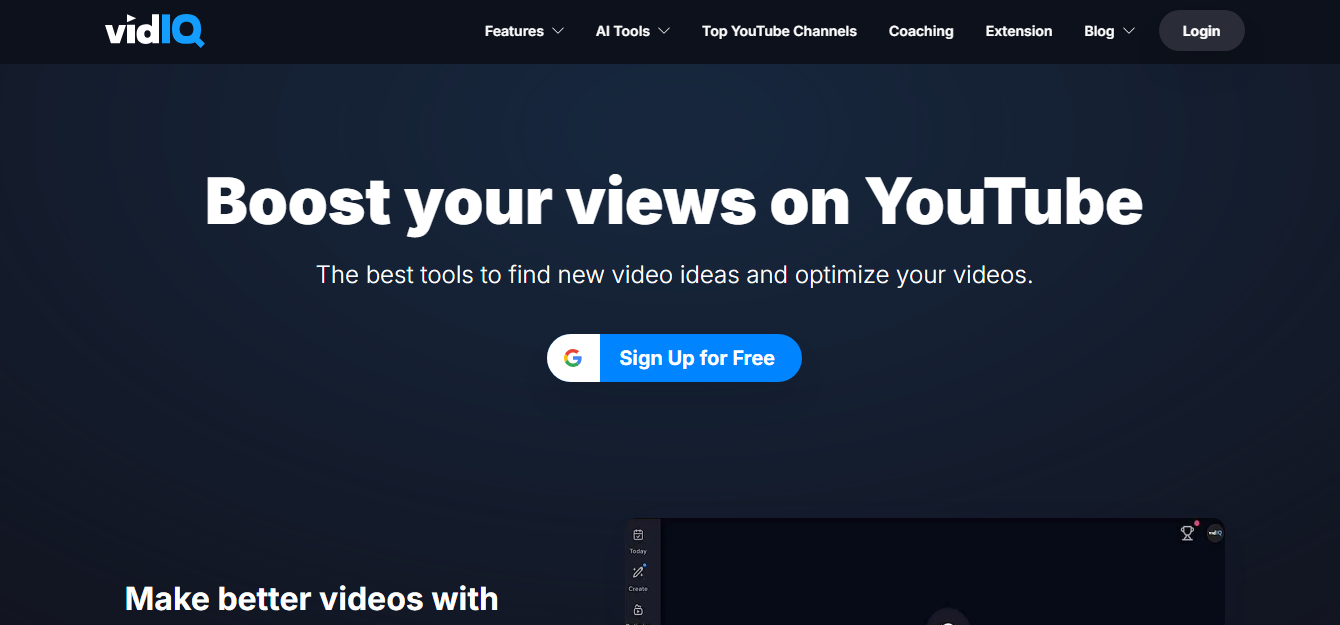 VidIQ's Landing Page