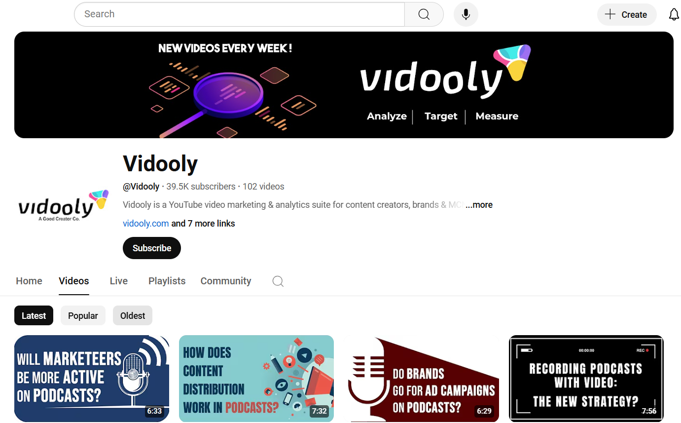 Vidooly's Landing Page
