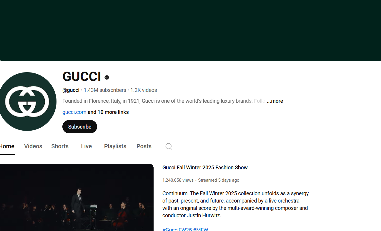 YouTube Channel of GUCCI