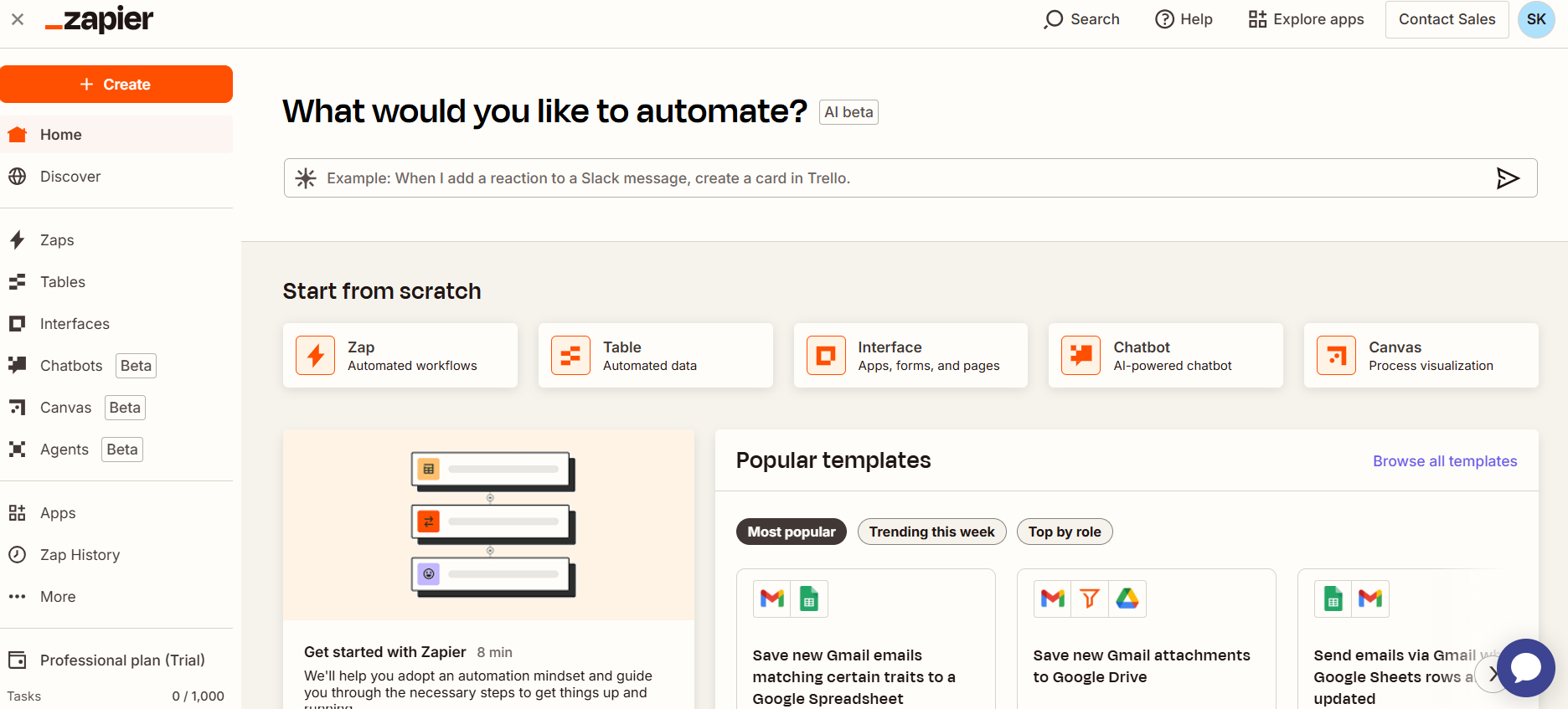 Zapier’s Dashboard (Source: Zapier)