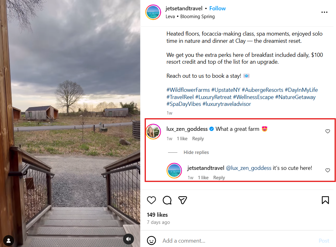 @jetsetandtravel's Reply to a Follower on their Instagram Post