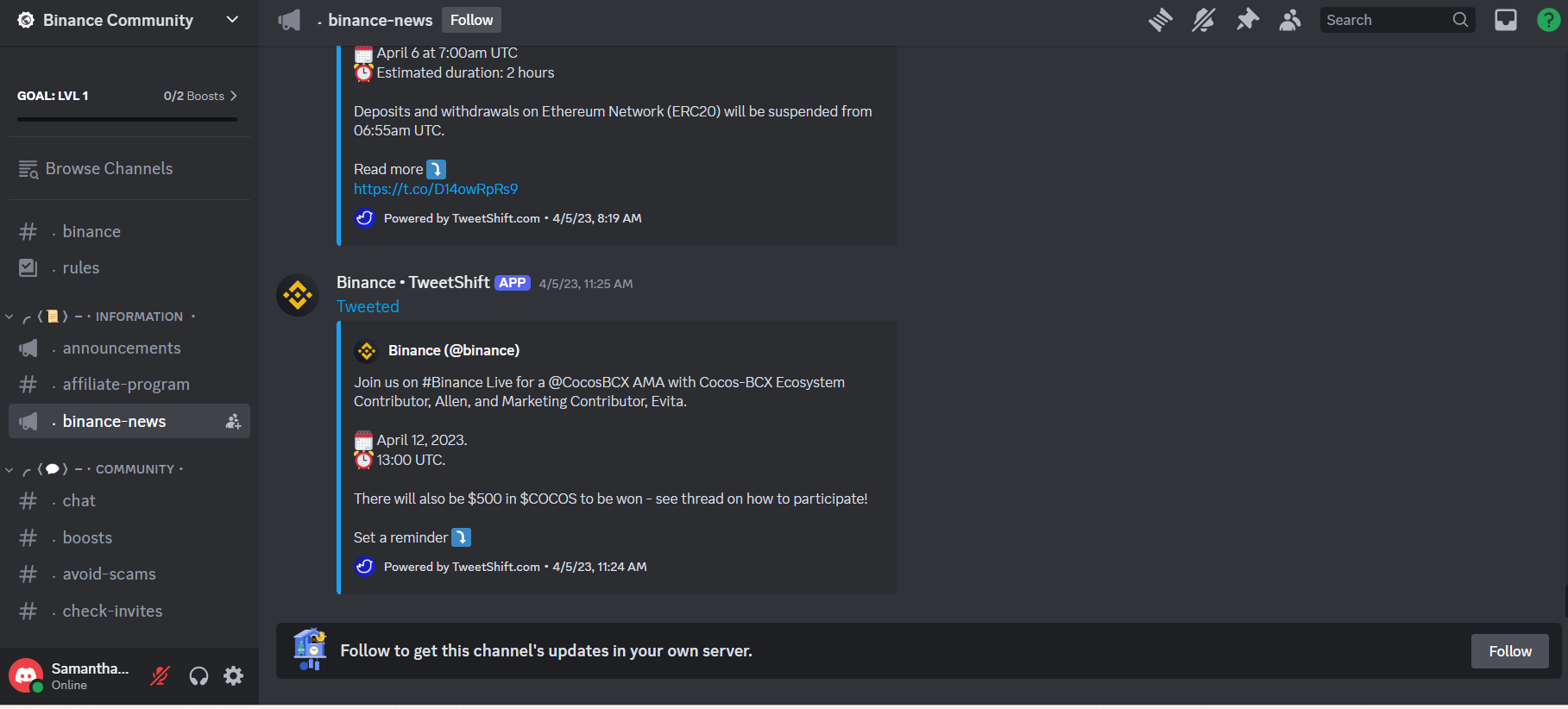 Discord’s Community of Binance