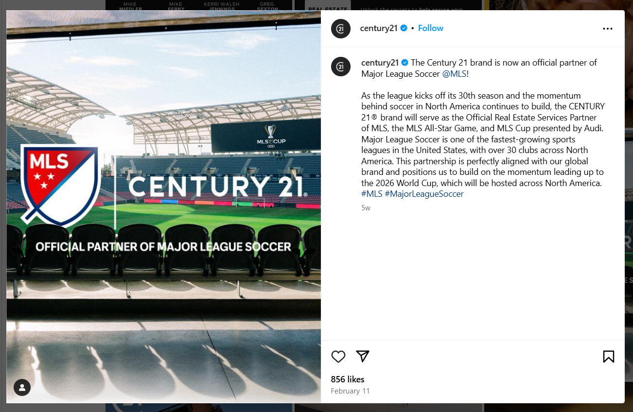 Example of a Soccer League Partnership on Instagram
