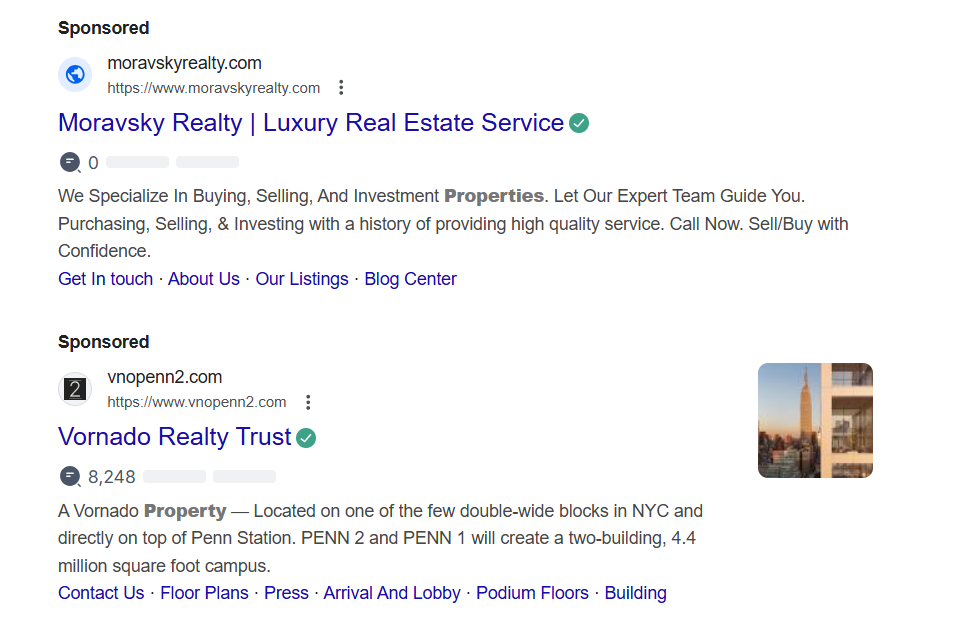 Example of Real Estate Google Ads