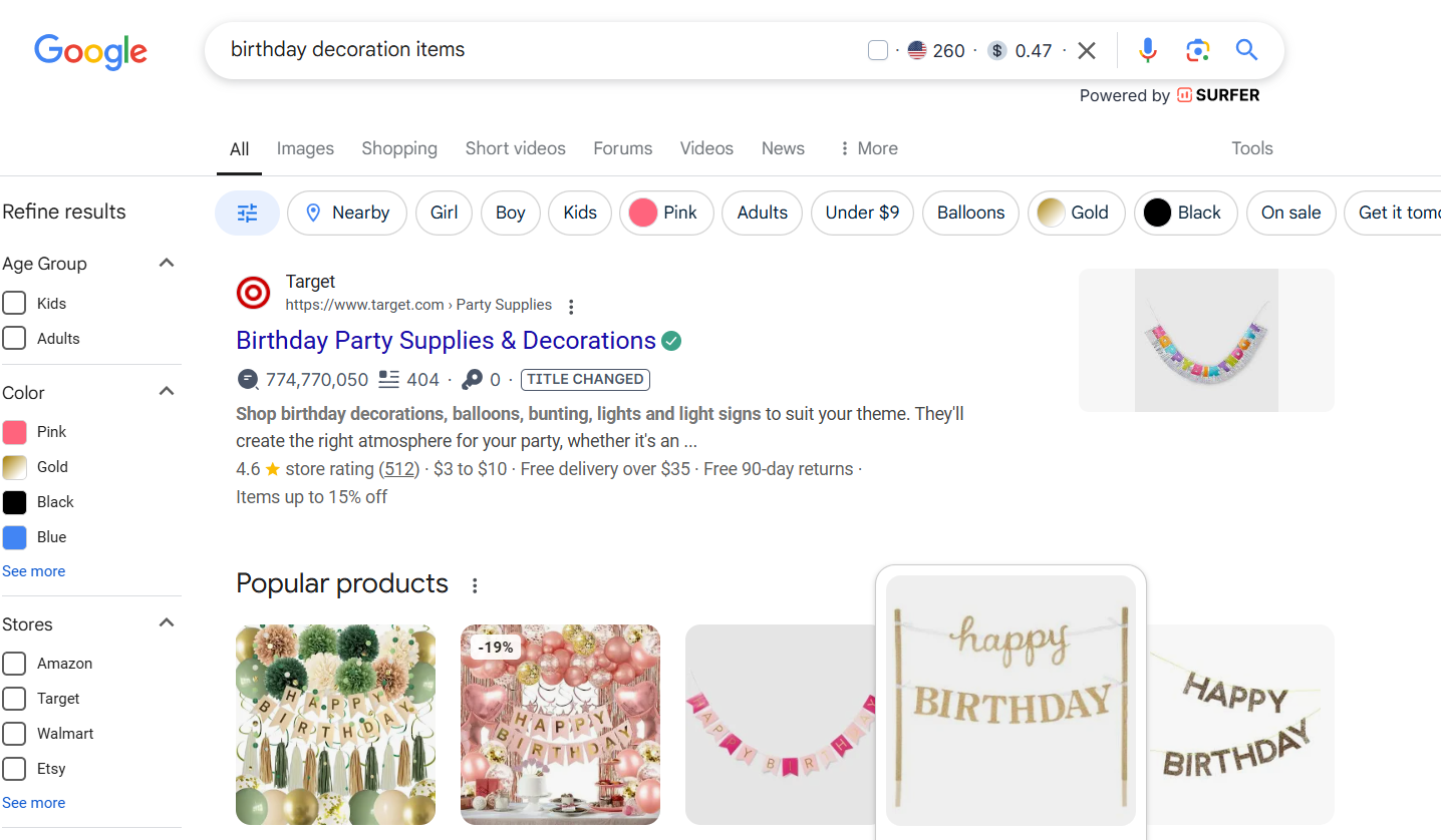 Example of Google Search Results 
