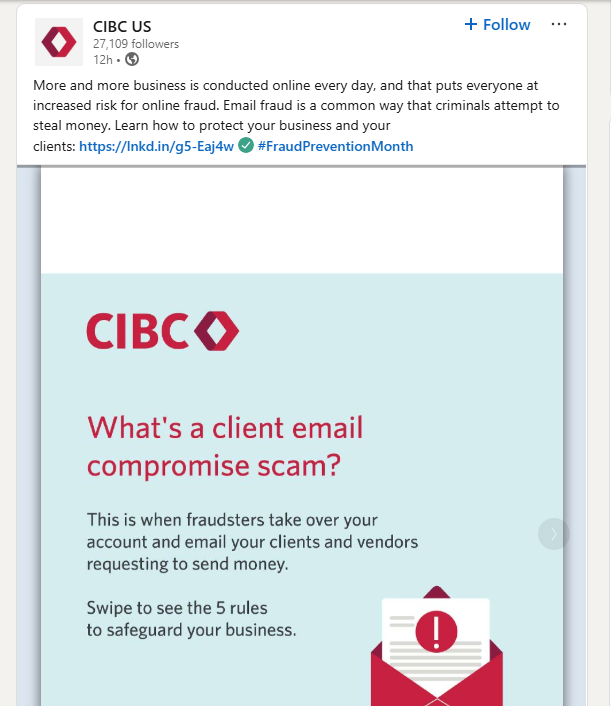 Example of LinkedIn Post by Bank