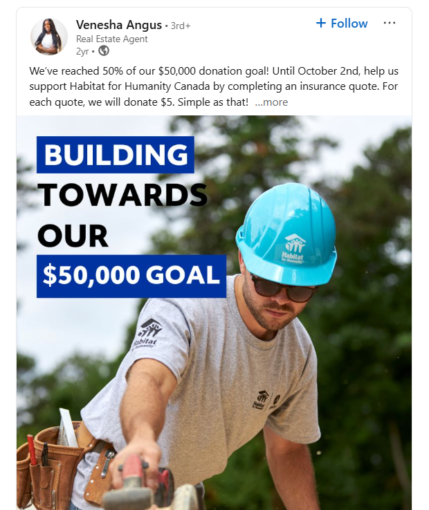LinkedIn Post by a Realtor About Donations