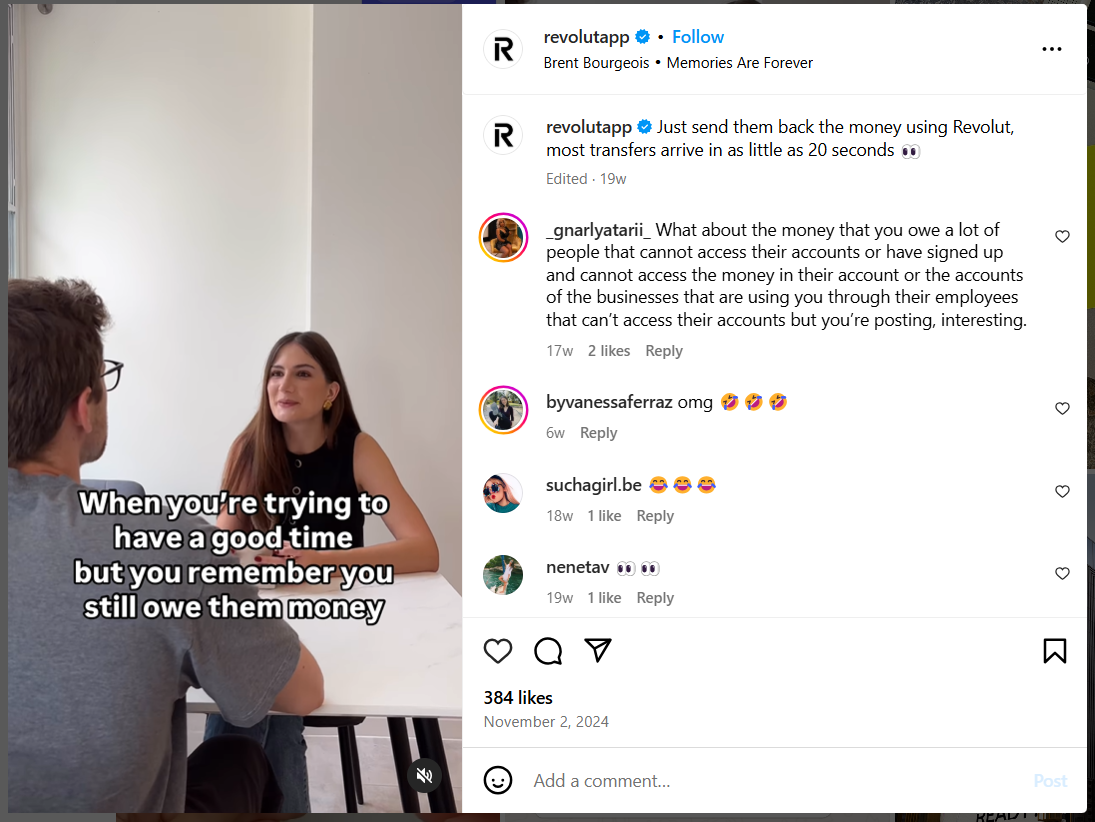 Revoult App Sharing Memes on Instagram