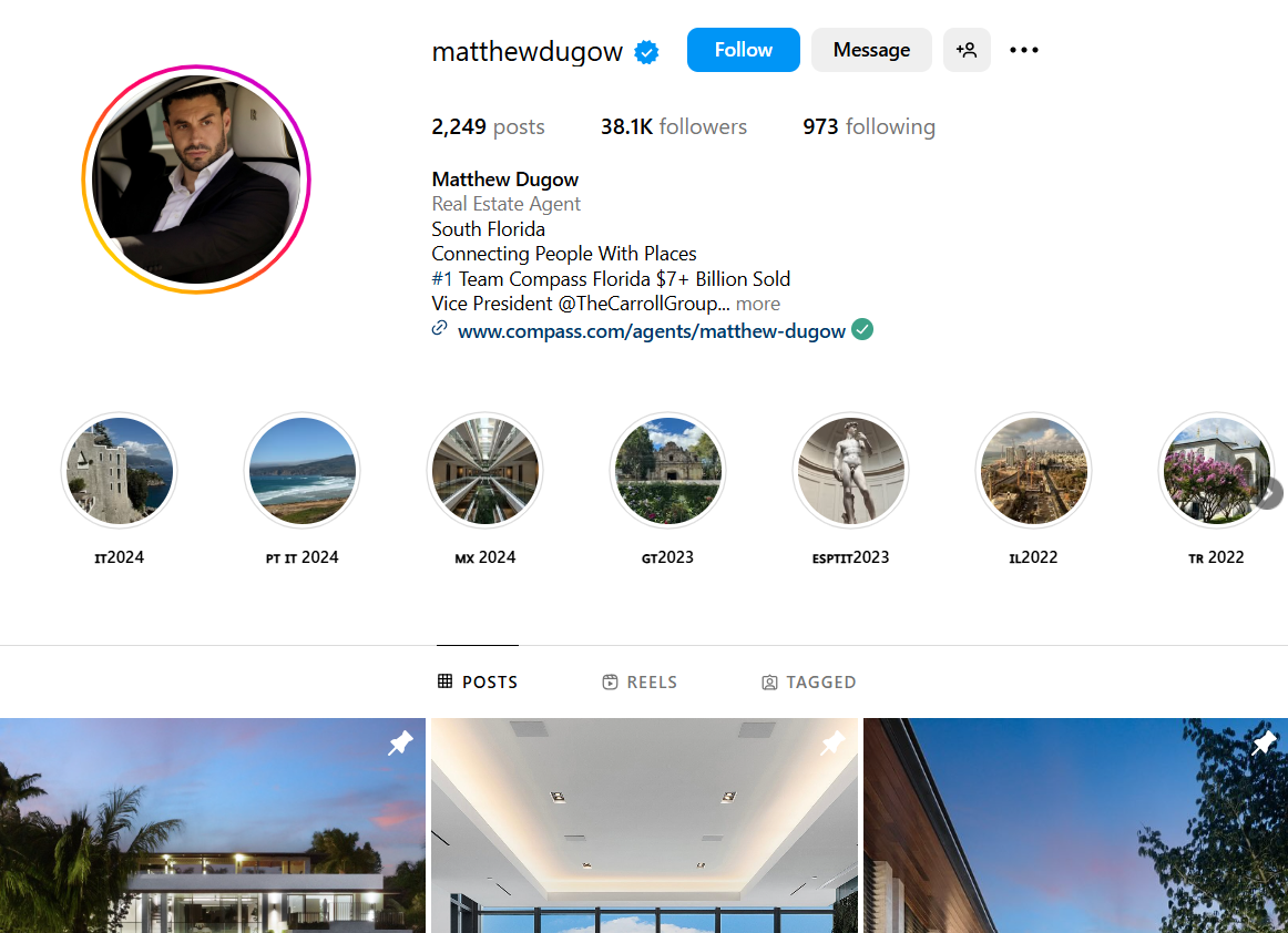 Real Estate Agent Matthew Dugow’s Instagram Account