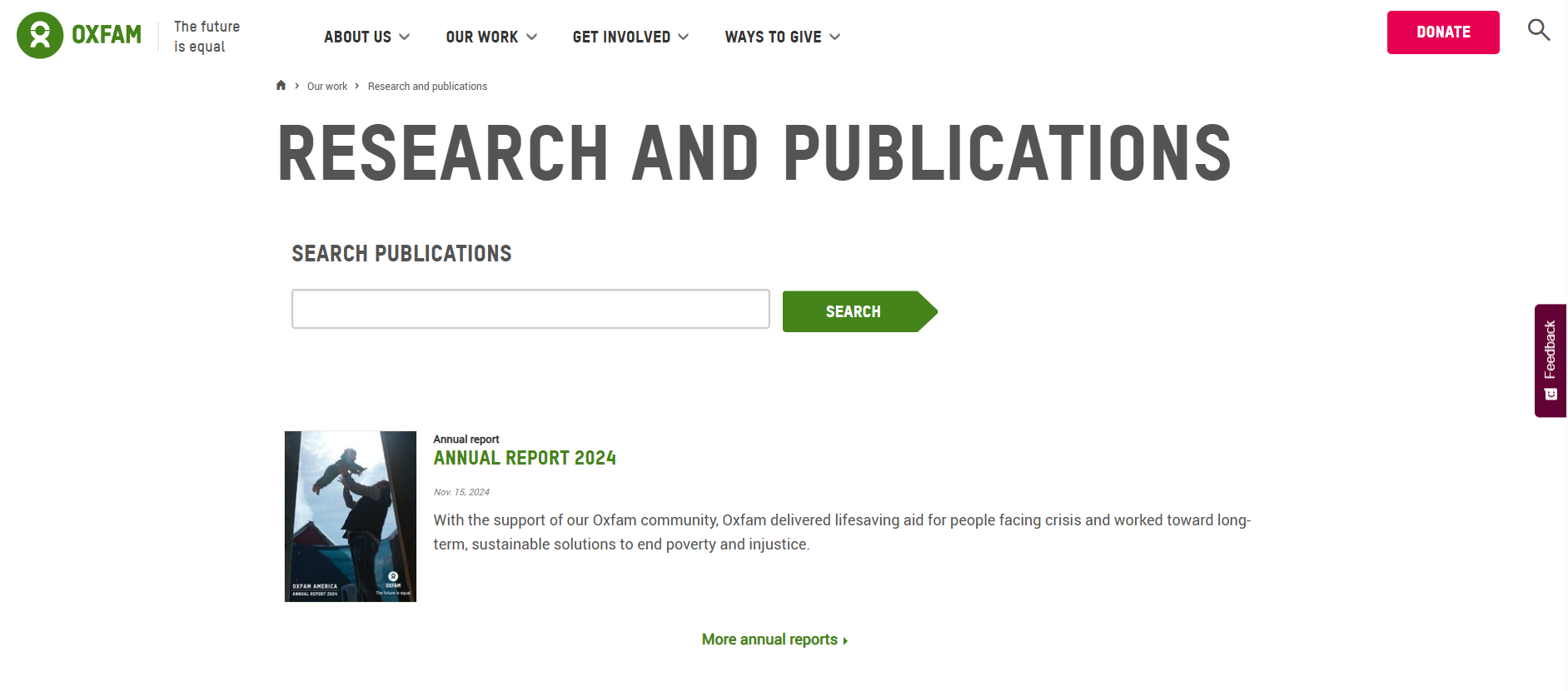 Research and Publications Page of a Nonprofit Organization