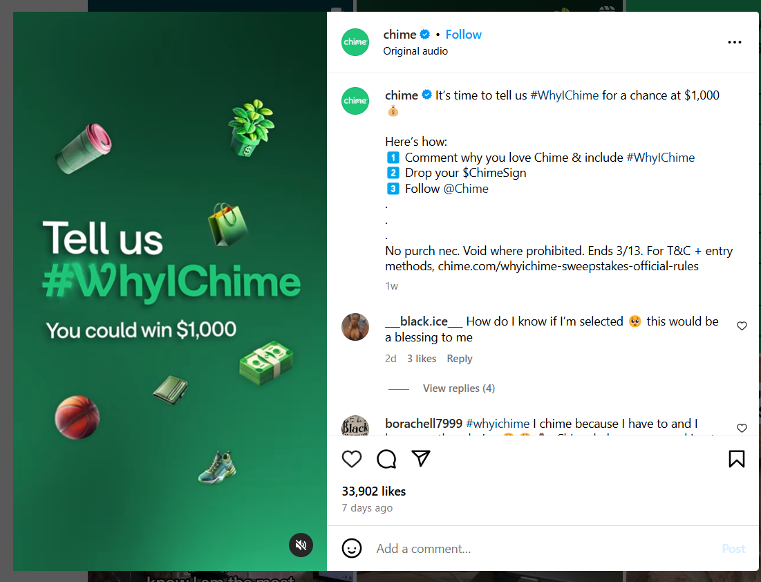 An Instagram Post of Giving Rewards to the User-Generated Content