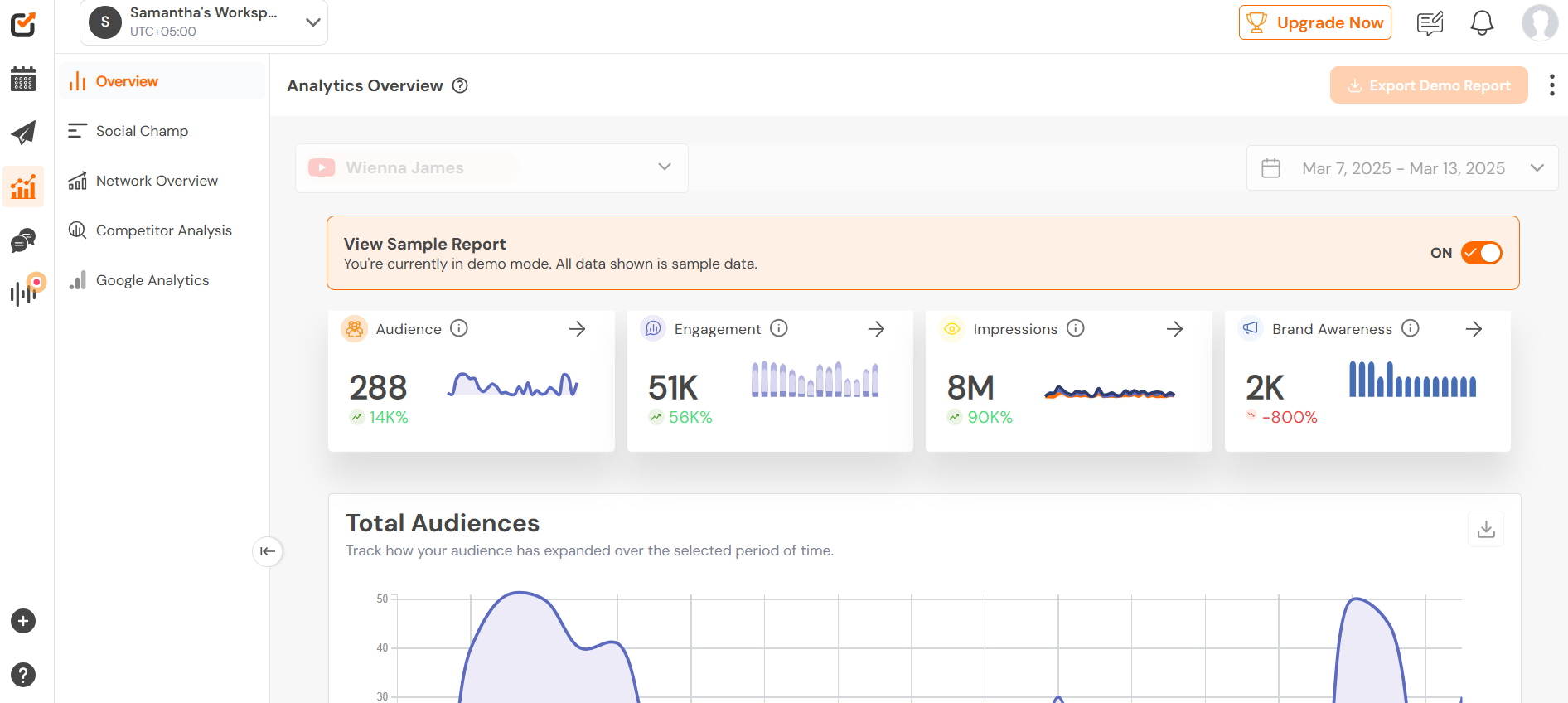 Screenshot of Analytics Feature of Social Champ
