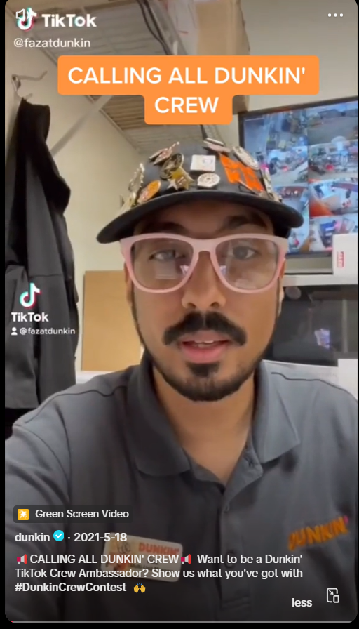 TikTok Video of Dunkin Cre Ambassador Contest