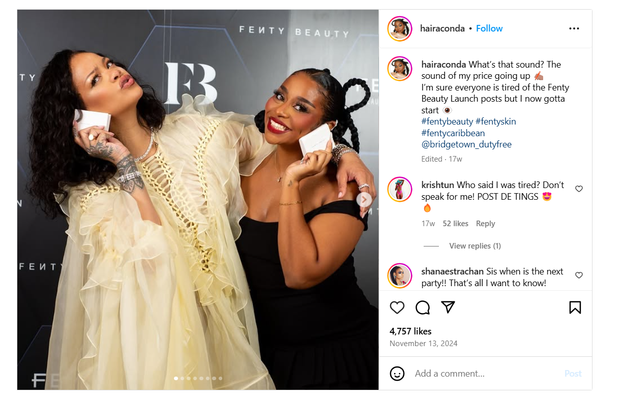The UGC Post After Fenty Beauty’s Launch Event (Source: @hairaconda)