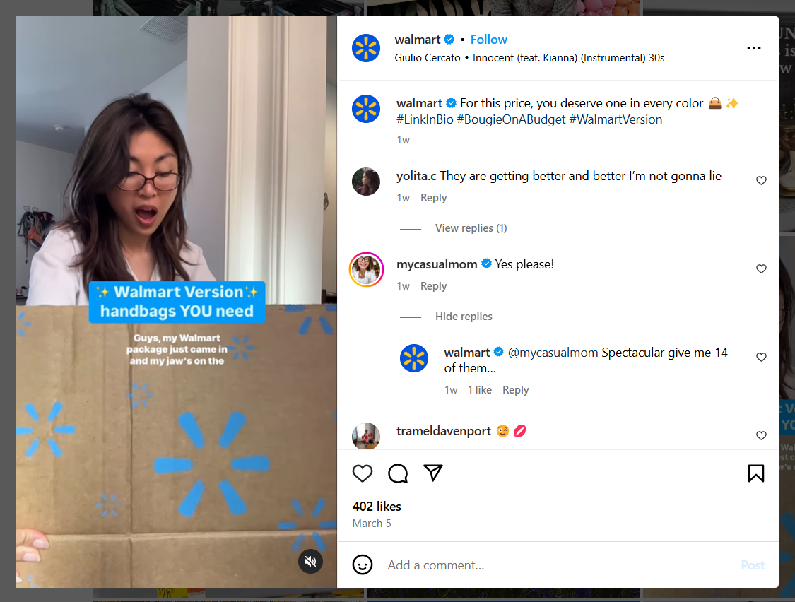 Walmart’s Post Example on Instagram.