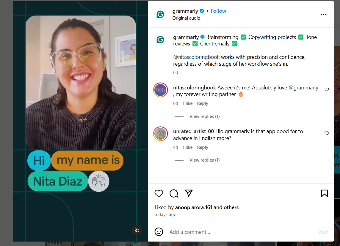 Grammarly Posting Customer Stories