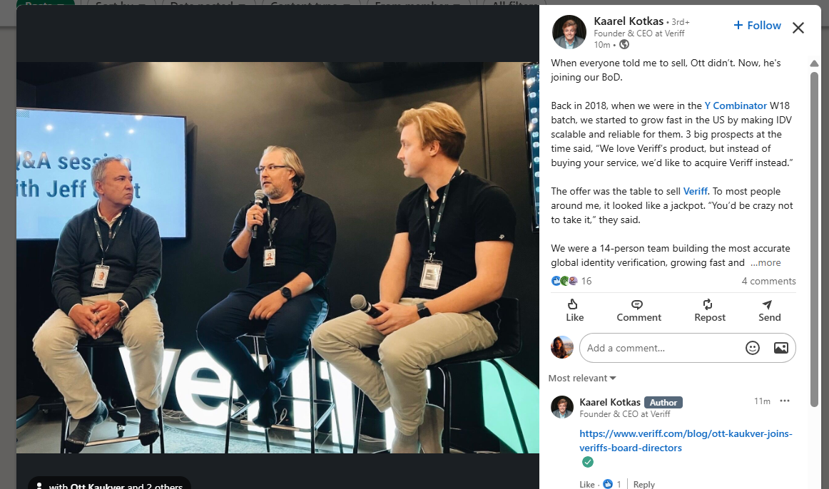 Example of a Personal Story Post on LinkedIn