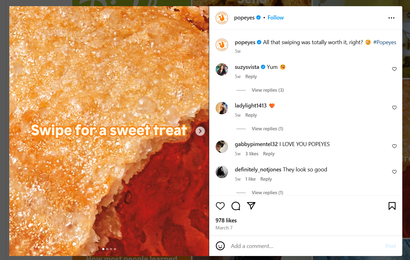Example of Popeyes’ Instagram Post