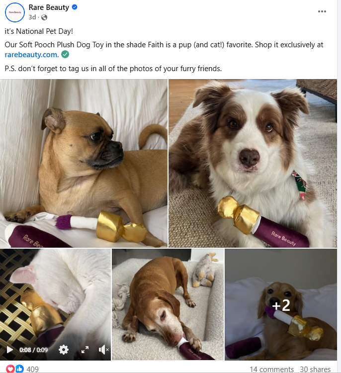 Example of Rare Beauty’s Facebook Post with Short and Punchy Lines.