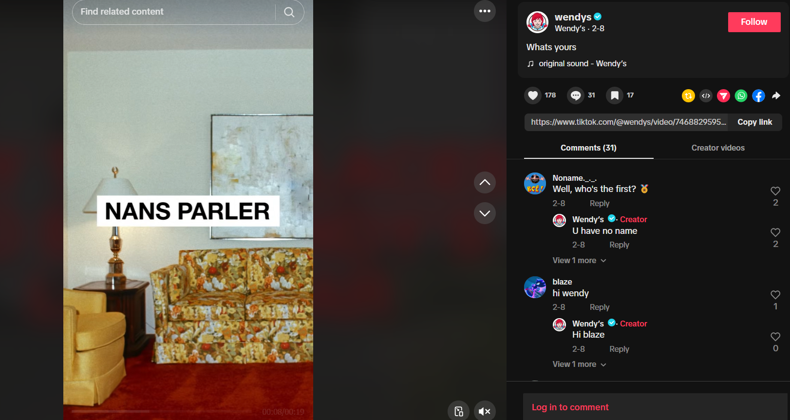 Example of Wendy’s Humorous Responses to Comments