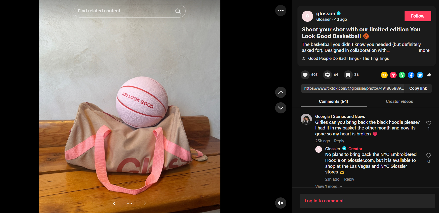 Glossier’s TikTok Post Example “Shoot Your Shot”