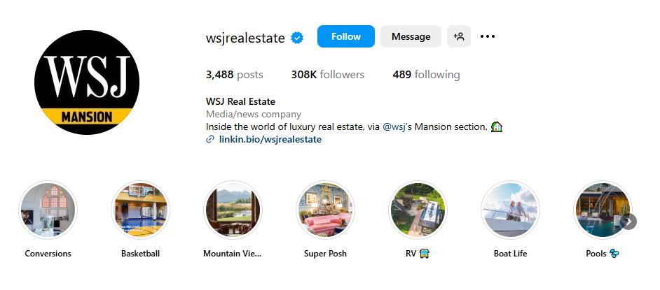 Instagram Highlights of a Real Estate’s Account