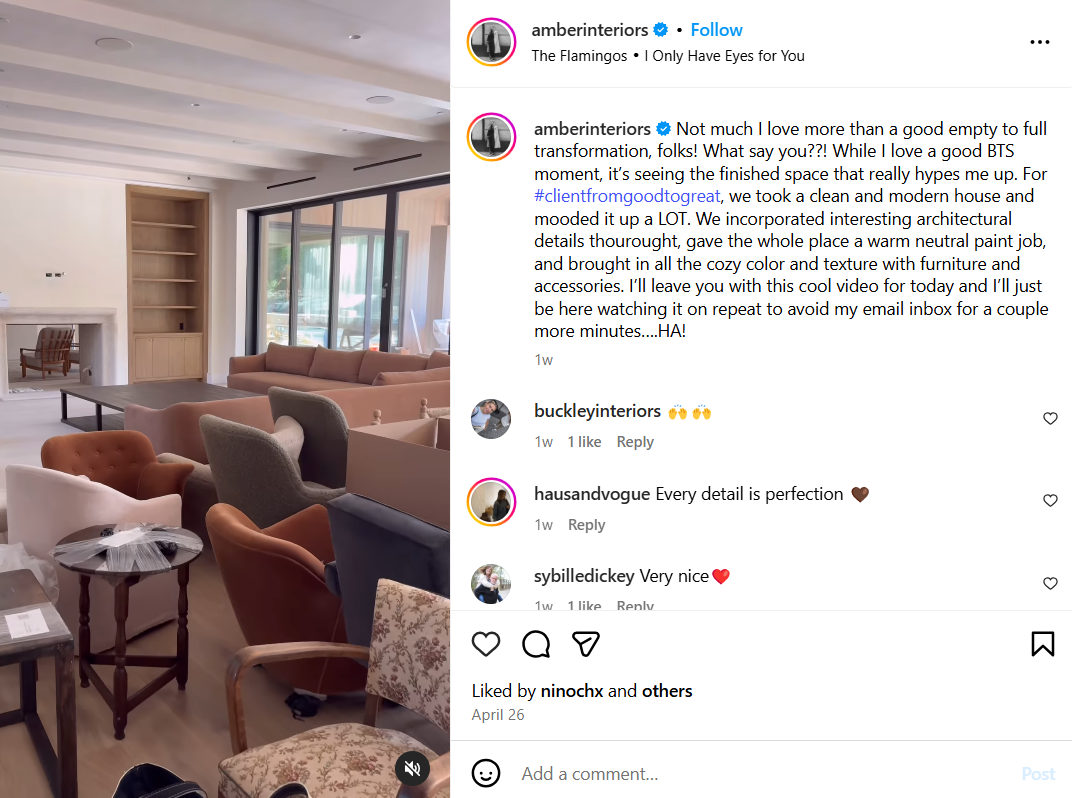 Instagram Post With a Detailed Caption by @amberinteriors