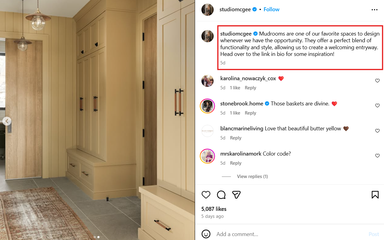 @studiomcgree's Strategic Use of Keywords and CTA on Instagram