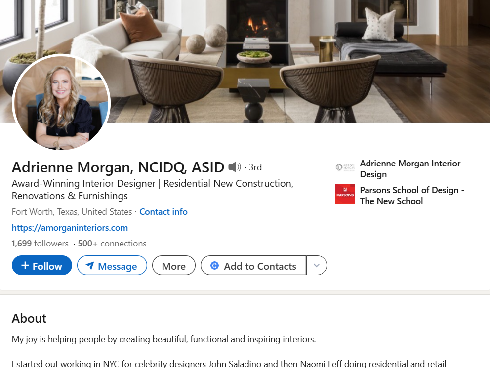 LinkedIn Profile of Adrienne Morgan