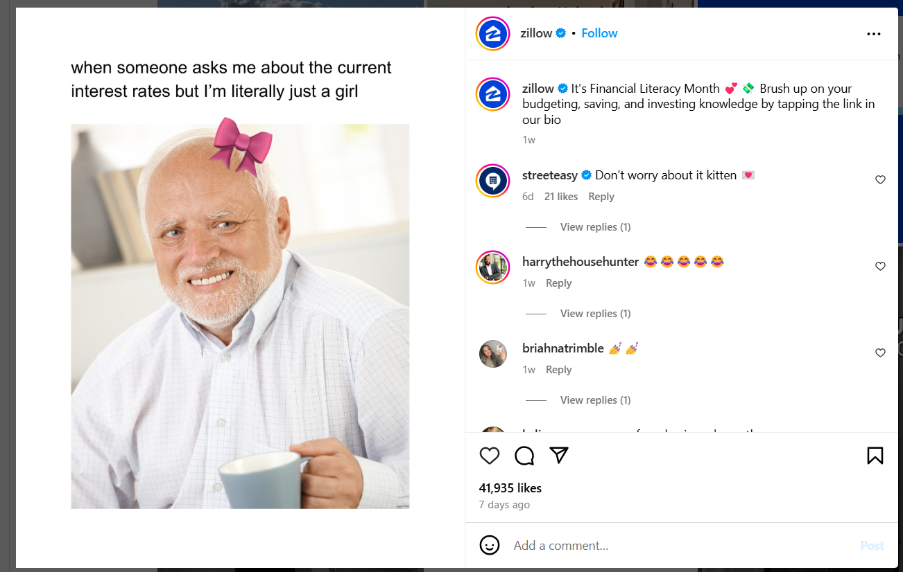 Meme Posted by Zillow on Instagram