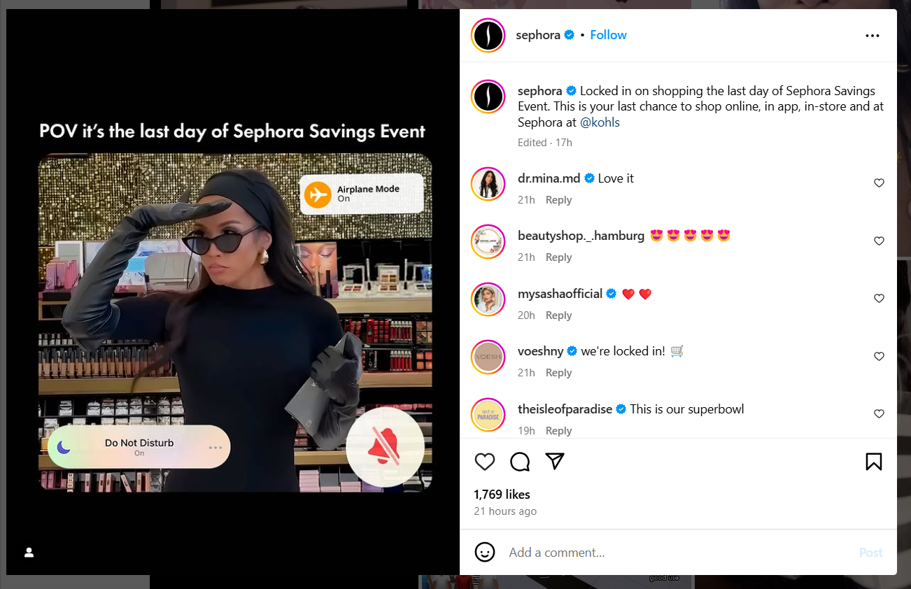Sephora’s Savings Event Post on Instagram